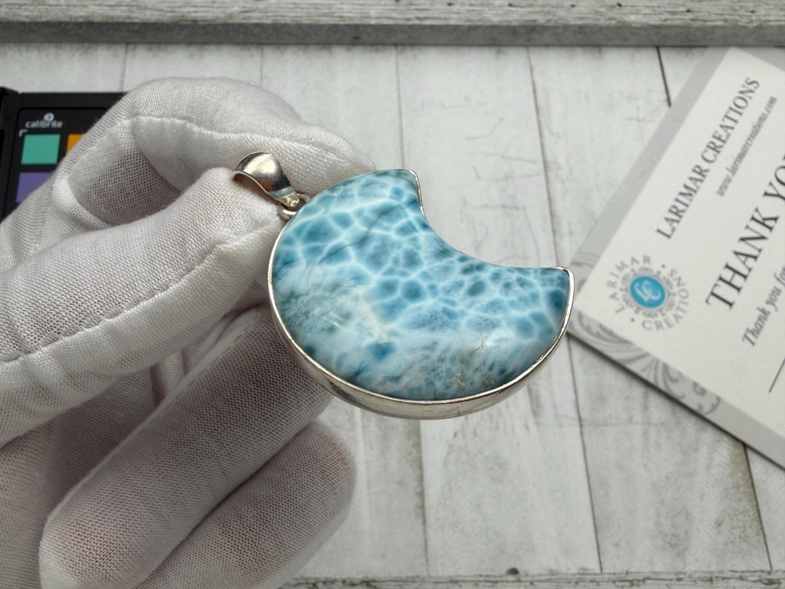 Larimar pendant Moon shape High Quality - Larimar Creations