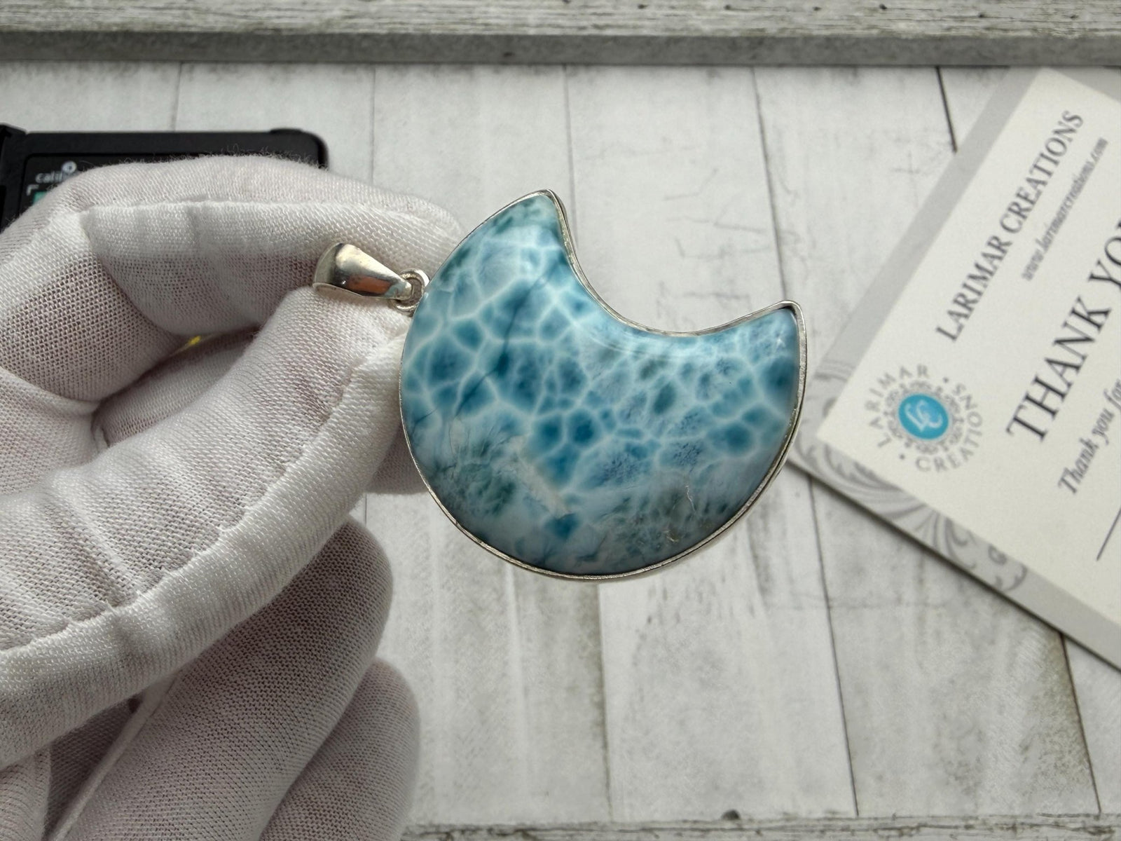 Larimar pendant Moon shape High Quality - Larimar Creations