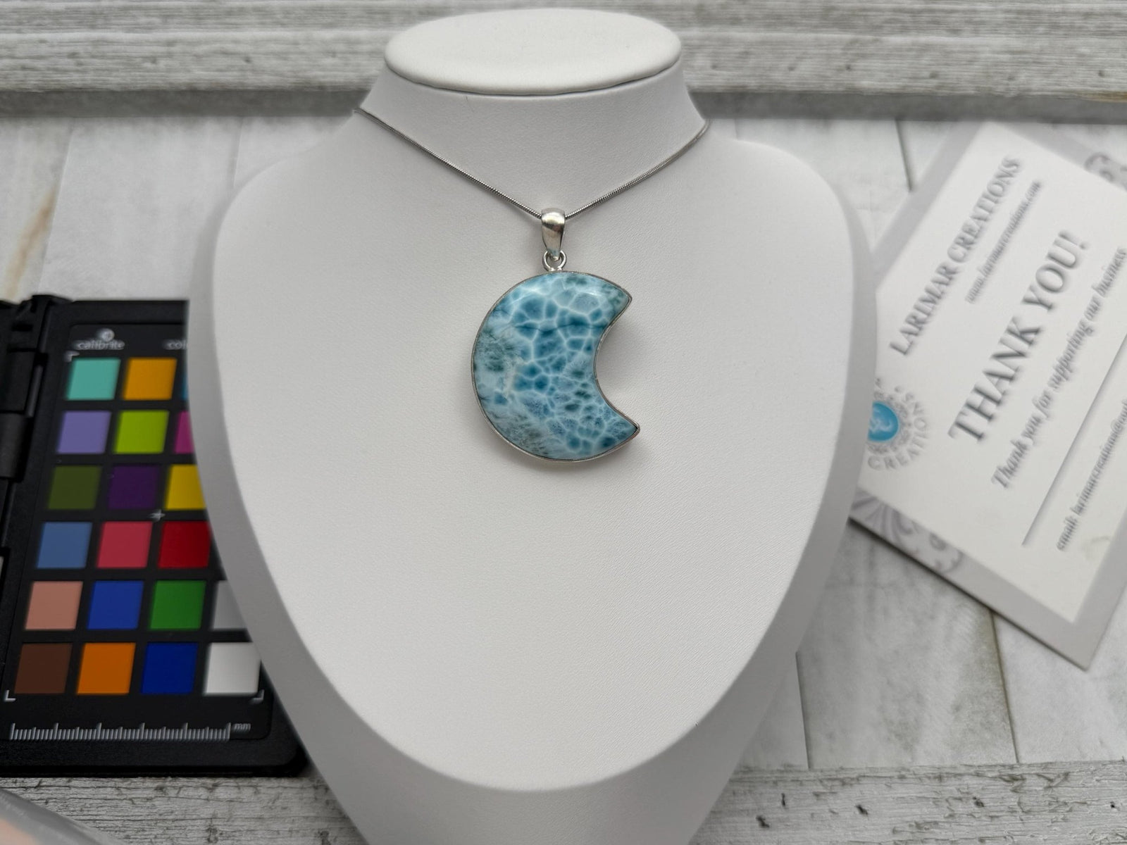 Larimar pendant Moon shape High Quality - Larimar Creations