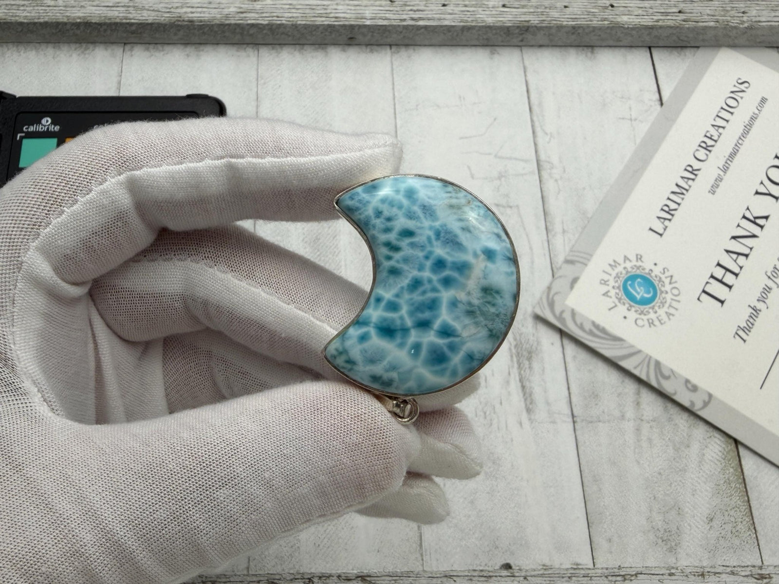 Larimar pendant Moon shape High Quality - Larimar Creations