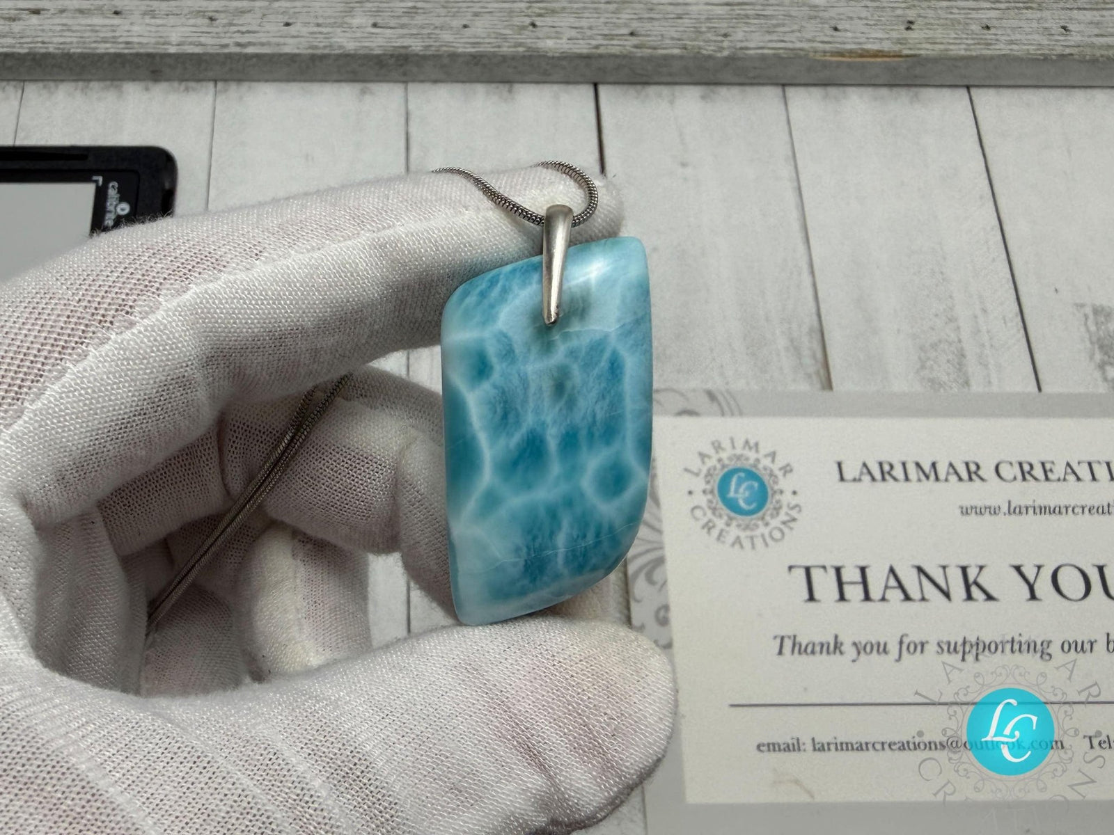 Larimar Teardrop Pendant, 925 S Silver - Larimar Creations