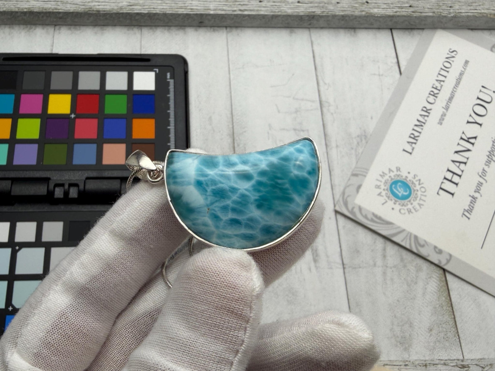 Moon Larimar Pendant | Sterling Silver Crescent - Larimar Creations