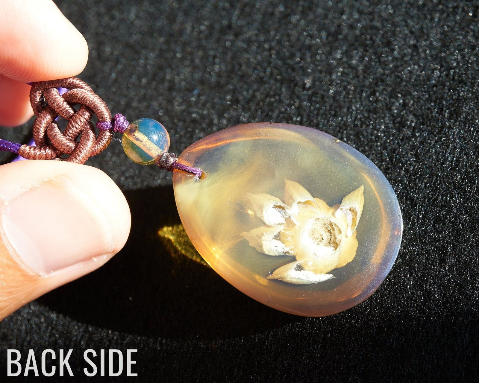 Natural Blue amber dominican flower carved - Larimar Creations