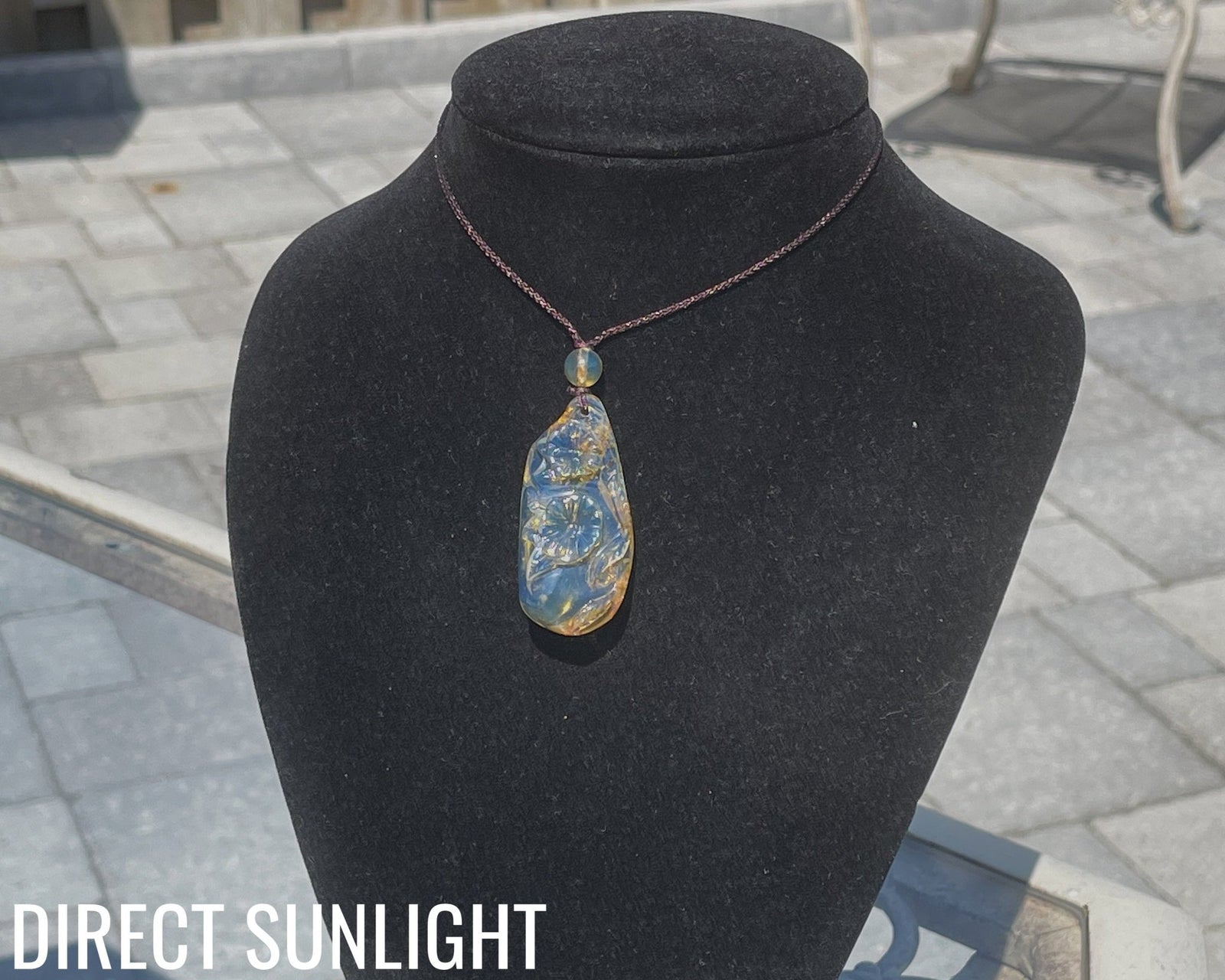 Natural Clear Sky Dominican Blue Amber Flower Pendant - Larimar Creations