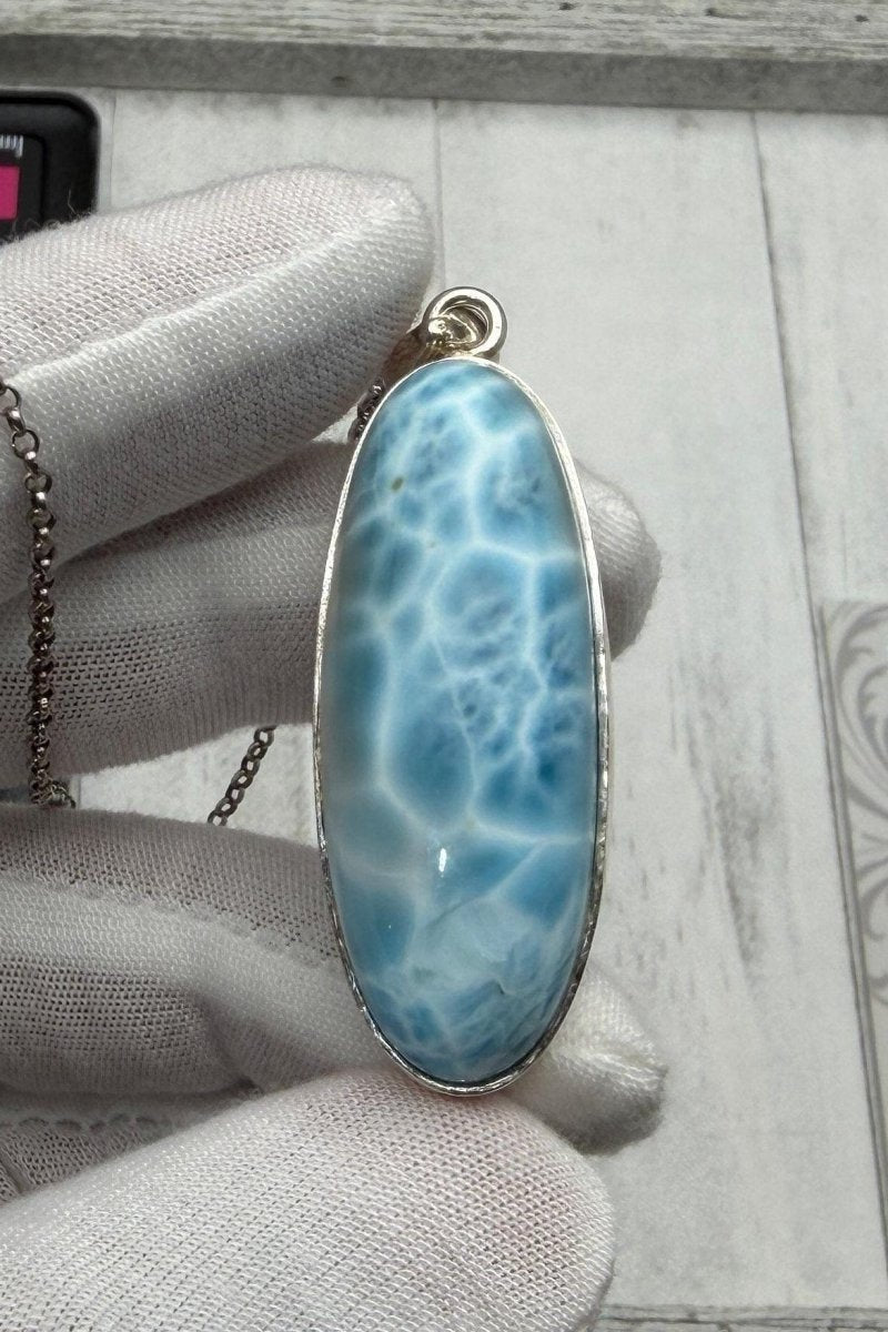 Sterling Silver Larimar Teardrop Pendant Necklace - Larimar Creations