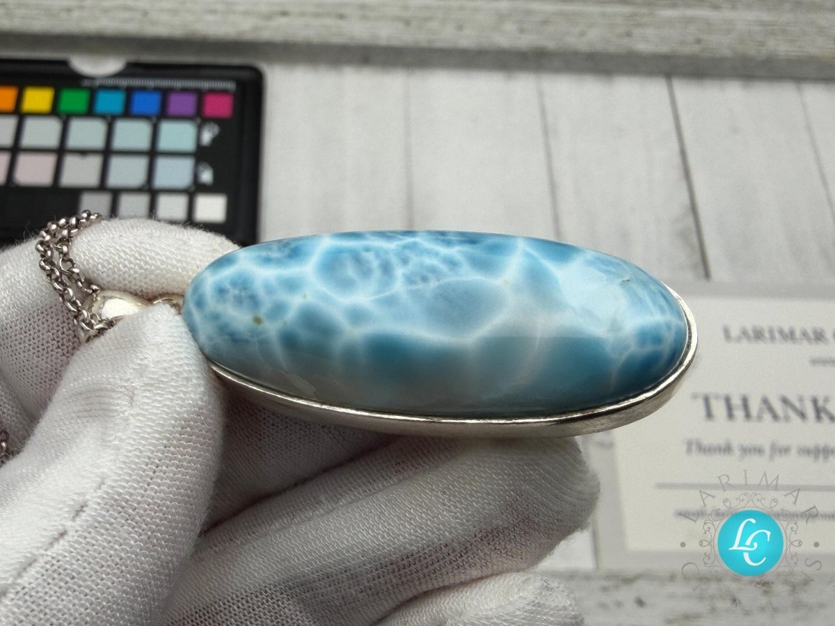 Sterling Silver Larimar Teardrop Pendant Necklace - Larimar Creations