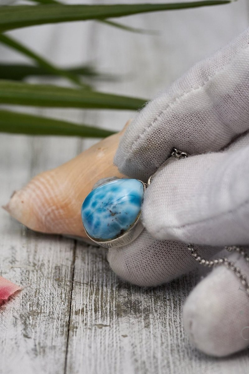 Sterling Silver Teardrop Larimar Pendant - Larimar Creations