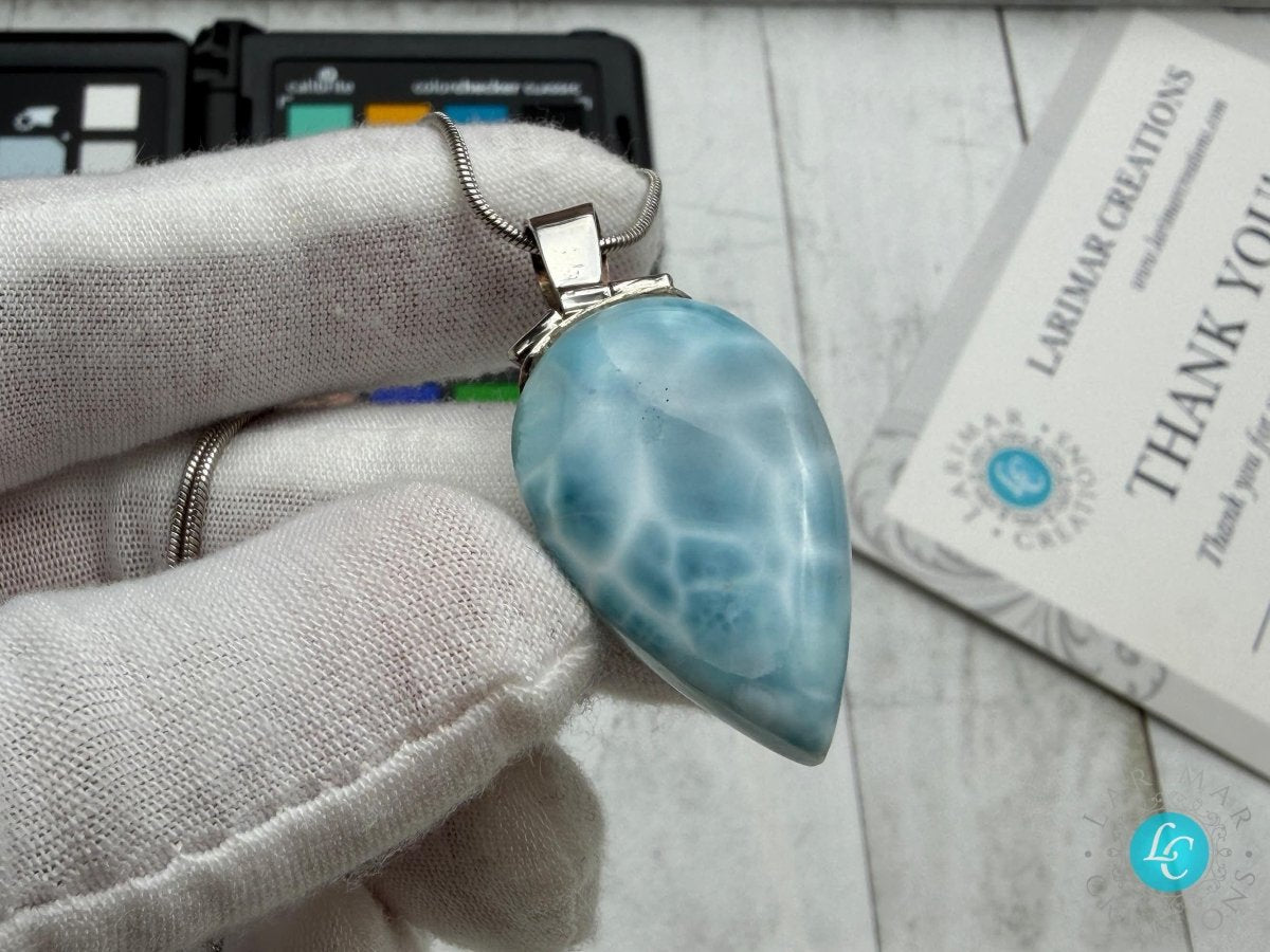 Triangle Larimar Pendant 925 Sterling Silver - Larimar Creations