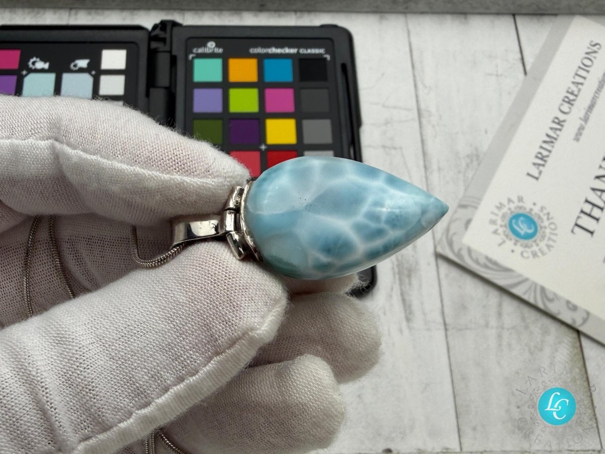 Triangle Larimar Pendant 925 Sterling Silver - Larimar Creations