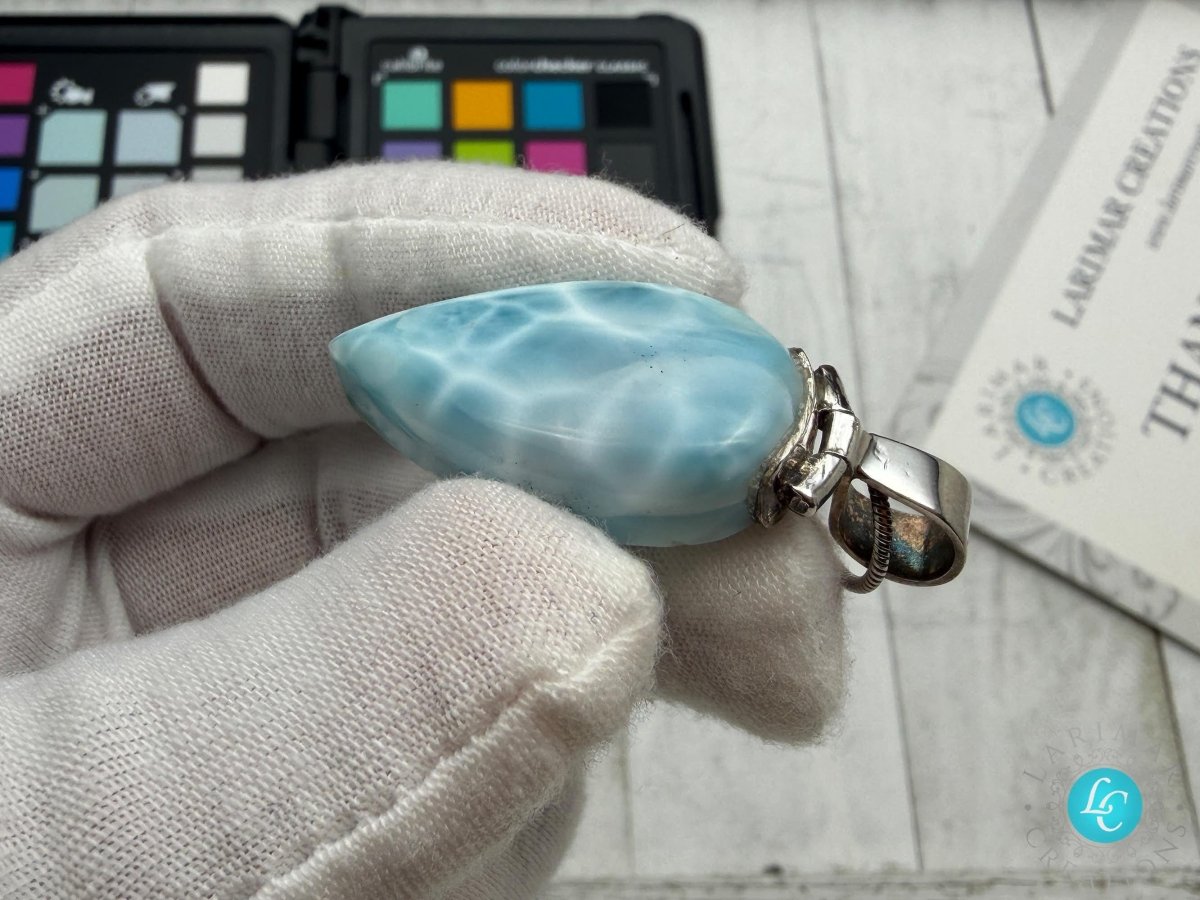 Triangle Larimar Pendant 925 Sterling Silver - Larimar Creations