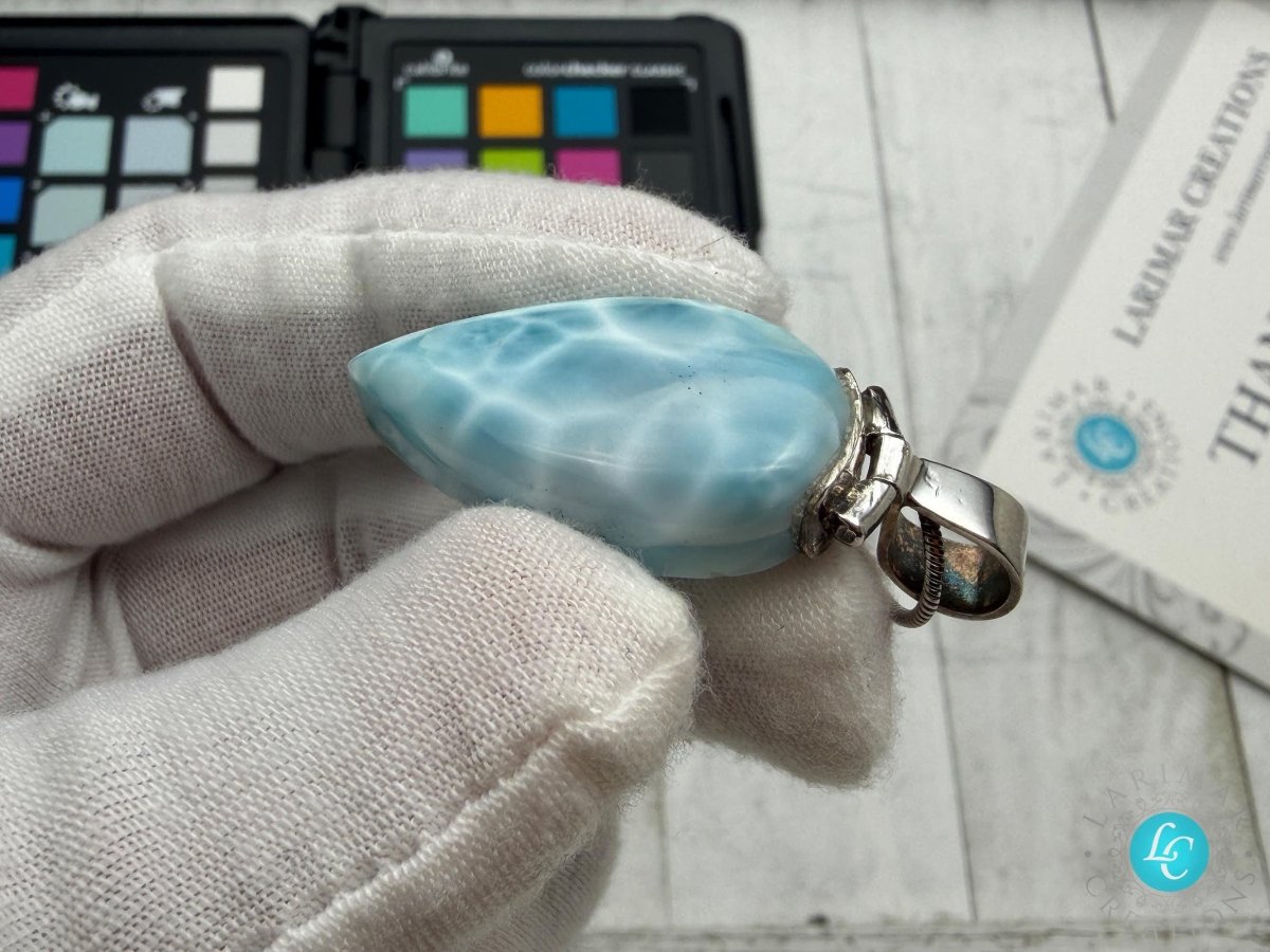 Triangle Larimar Pendant 925 Sterling Silver - Larimar Creations