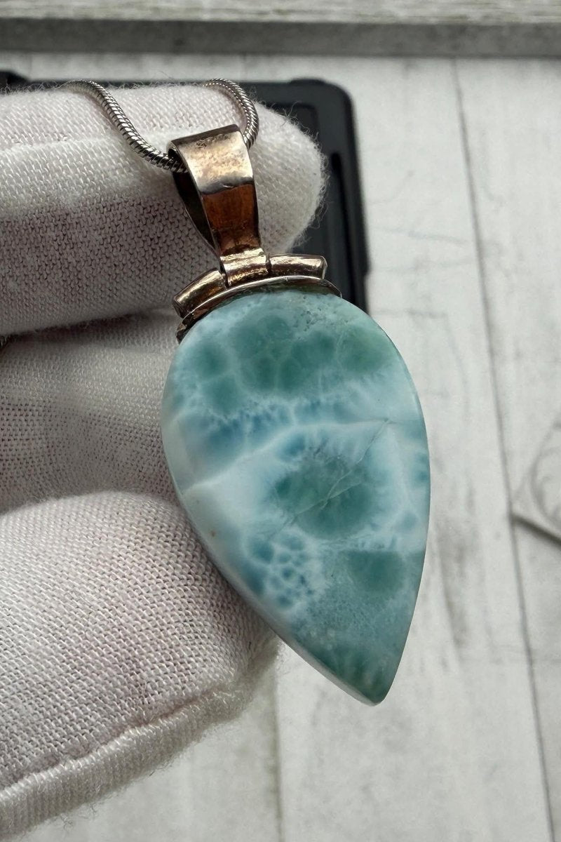 Triangle Larimar Pendant 925 Sterling Silver - Larimar Creations