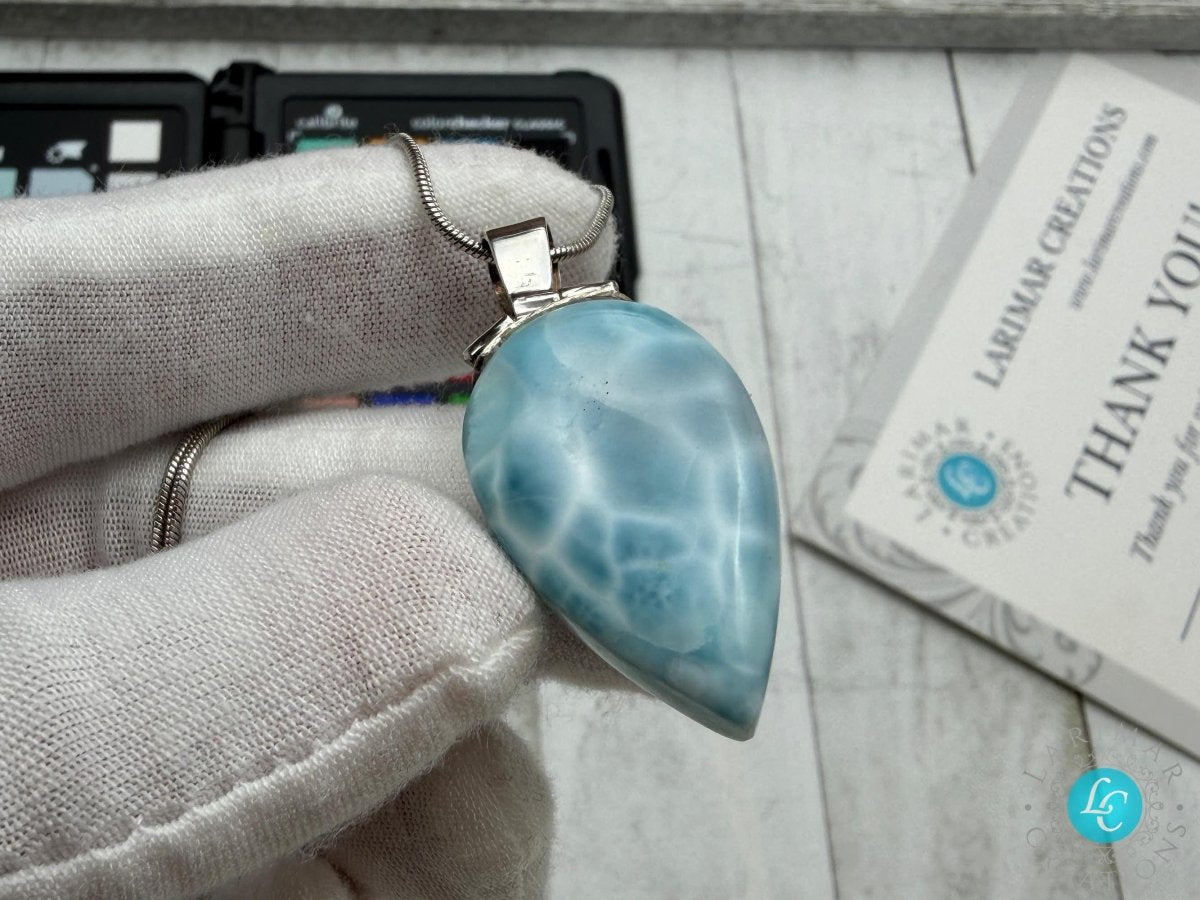 Triangle Larimar Pendant 925 Sterling Silver - Larimar Creations