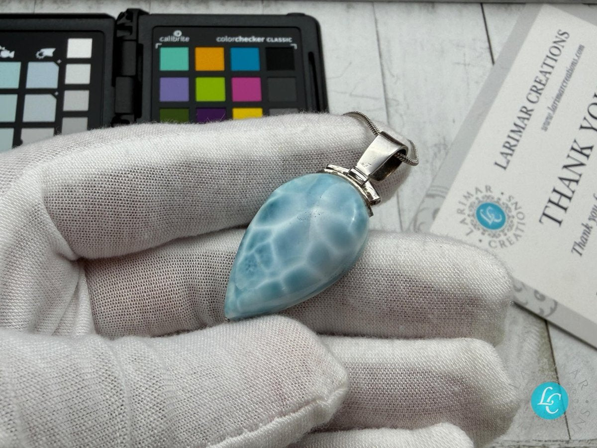 Triangle Larimar Pendant 925 Sterling Silver - Larimar Creations
