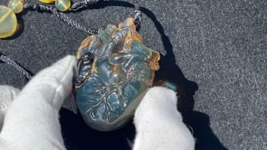Realistic Heart Necklace made in Dominican Amber, Anatomical Shape