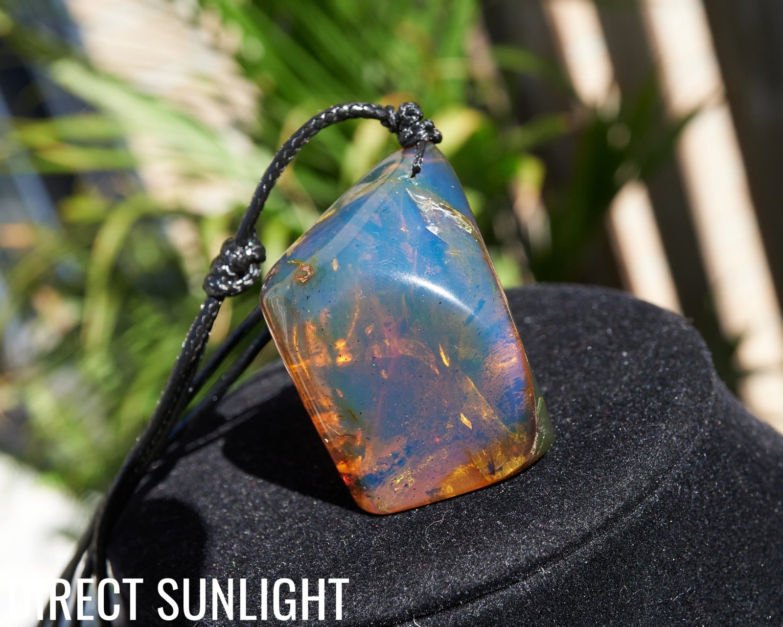 Blue Amber Dominican Cabochon Pendant Necklace with insects fossil - Larimar Creations