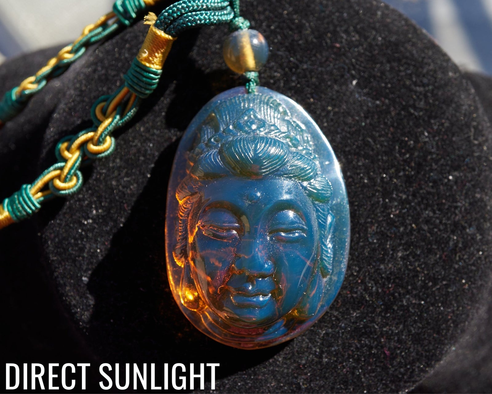 Blue Amber Dominican Kuan Yin / Guan Yin Pendant Necklace AAA+ - Larimar Creations