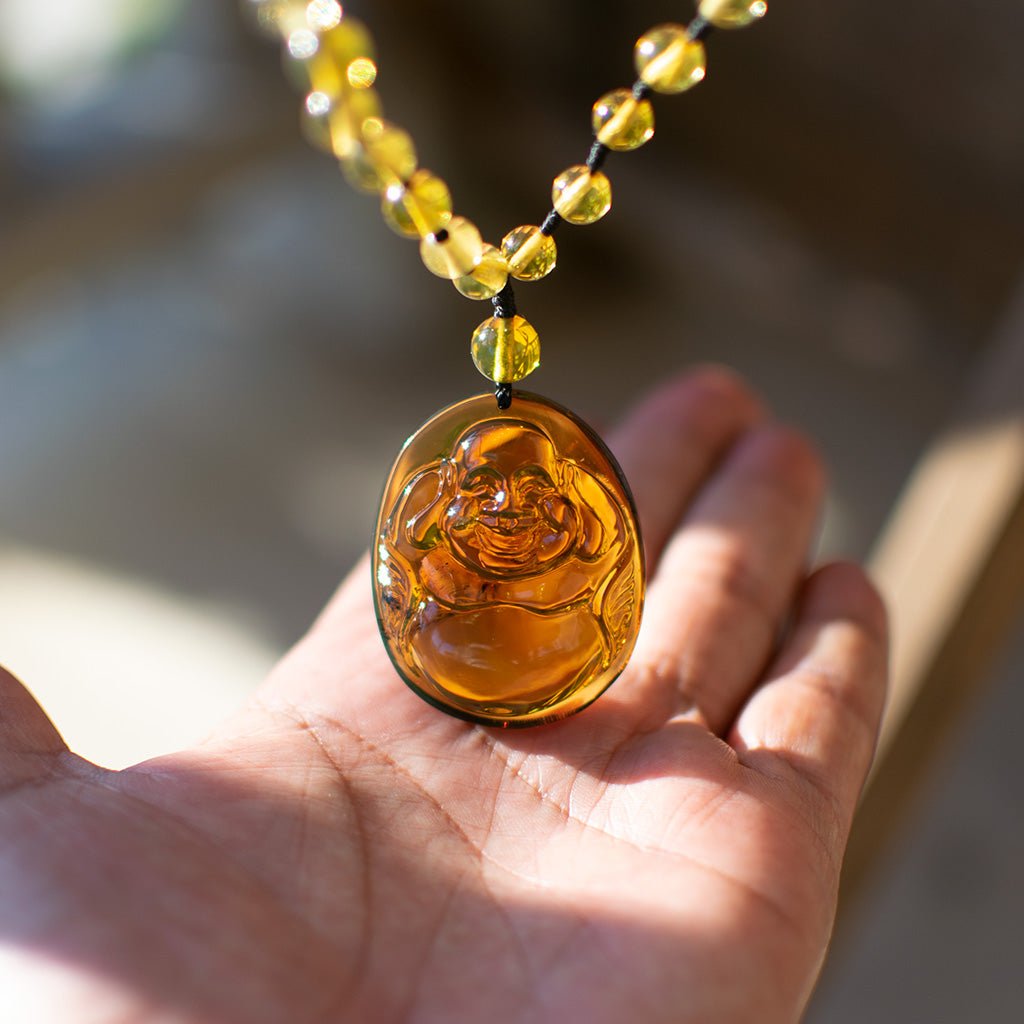 Dominican Green Amber Buddha Necklace