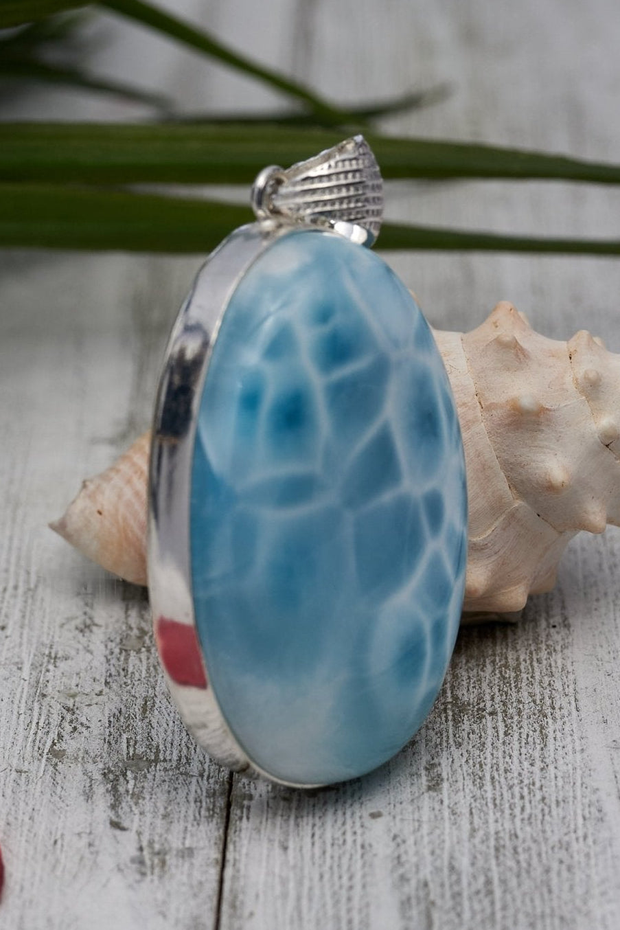 Larimar Pendant Big Oval Turtleback pattern AAA - Larimar Creations