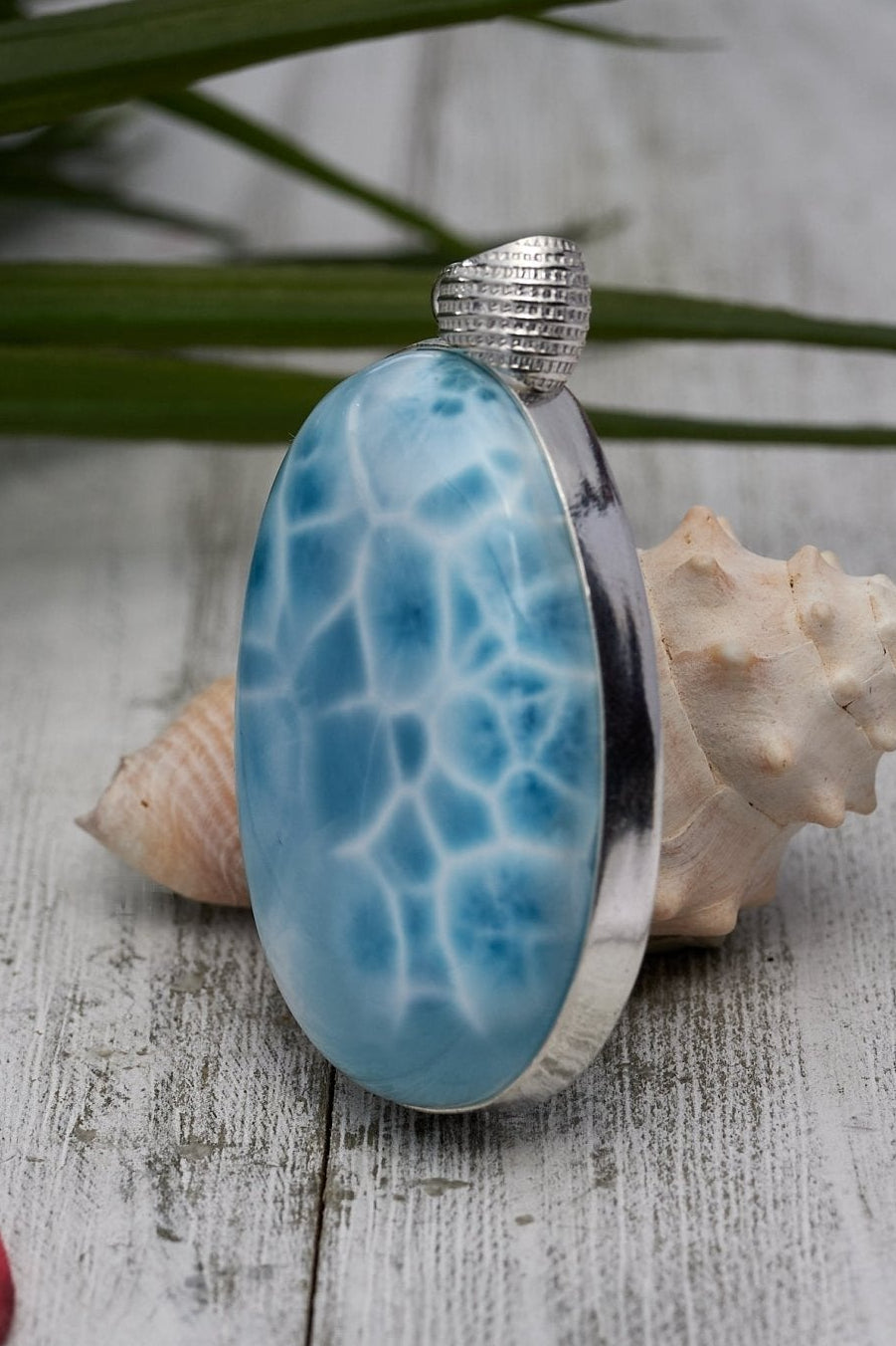 Larimar Pendant Big Oval Turtleback pattern AAA - Larimar Creations