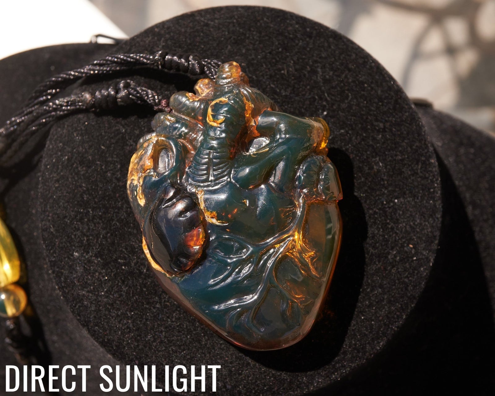 Realistic Heart Necklace made in Dominican Amber, Anatomical Shape - Larimar Creations