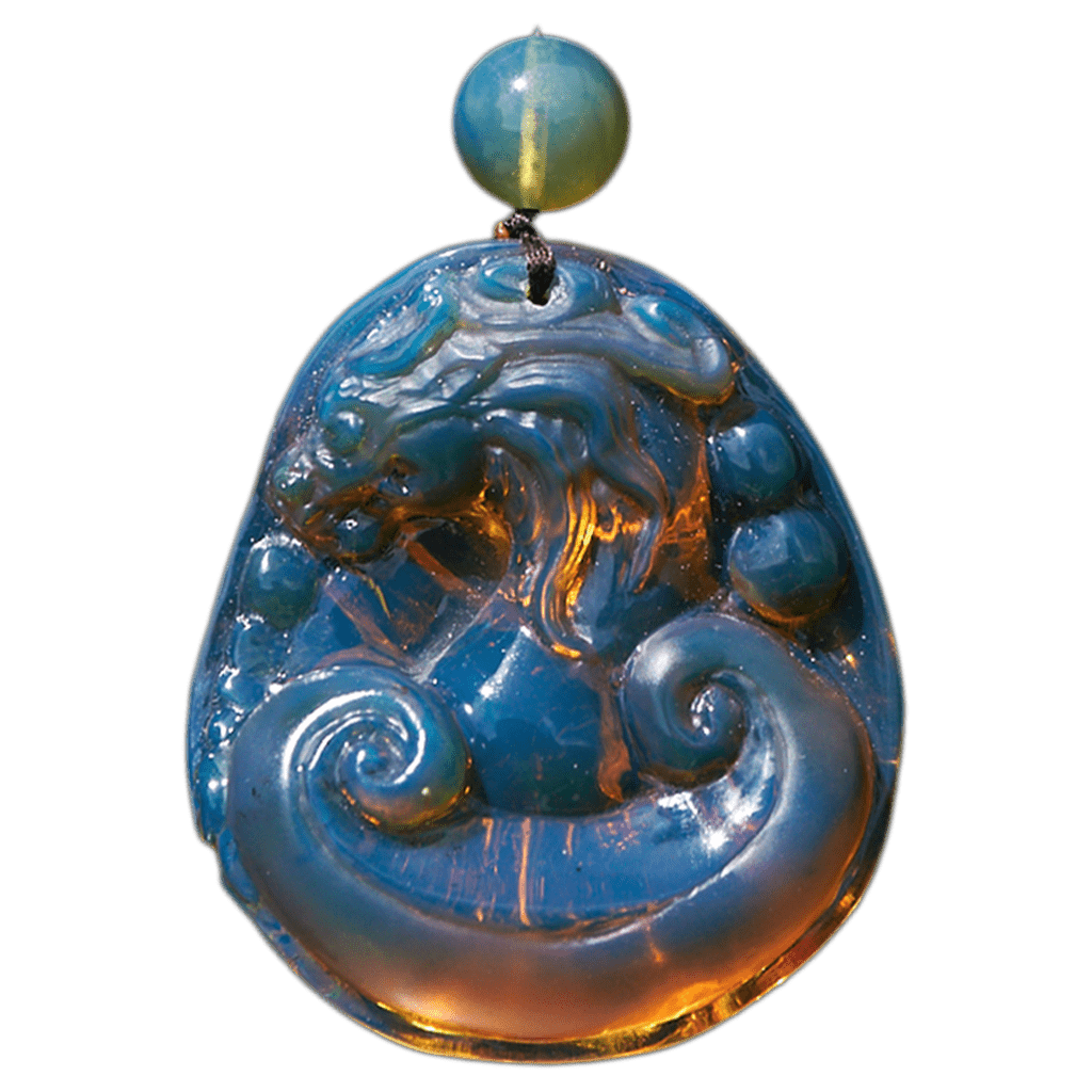 Blue amber gemstone carvings – artisan Dominican artwork