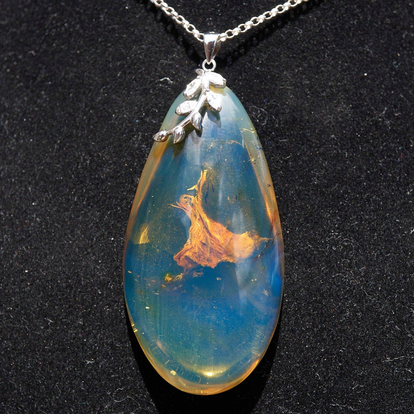 Dominican Blue Amber Pendant with Bail in 925 Sterling Silver – Genuine Amber Gemstone Jewelry