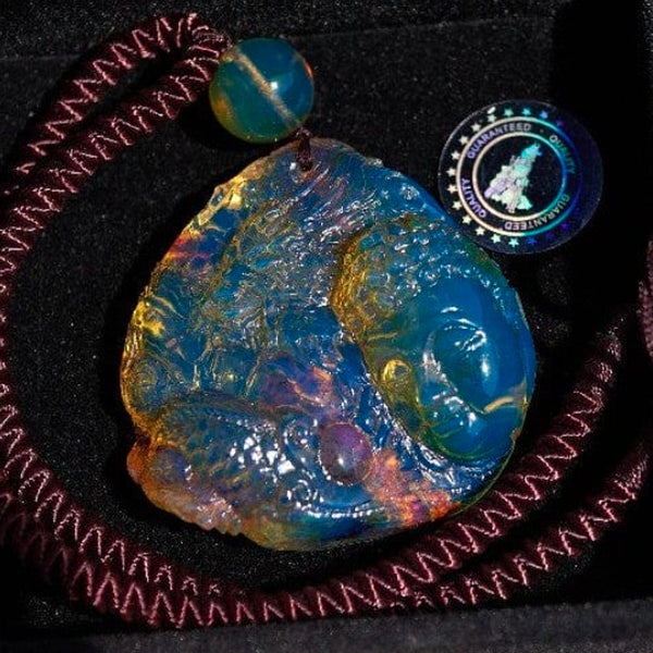 Blue Amber Dominican Buddha Necklace