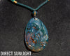 Blue Green Amber Dominican Koi Fish Pendant Necklace shape carving