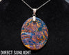 Blue Amber Dominican Pendant Necklace Round shape carving