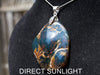 Blue Amber Dominican Cabochon Big Pendant Necklace 925 sterling silver
