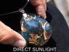 Blue Amber Dominican Cabochon Big Pendant Necklace 925 sterling silver