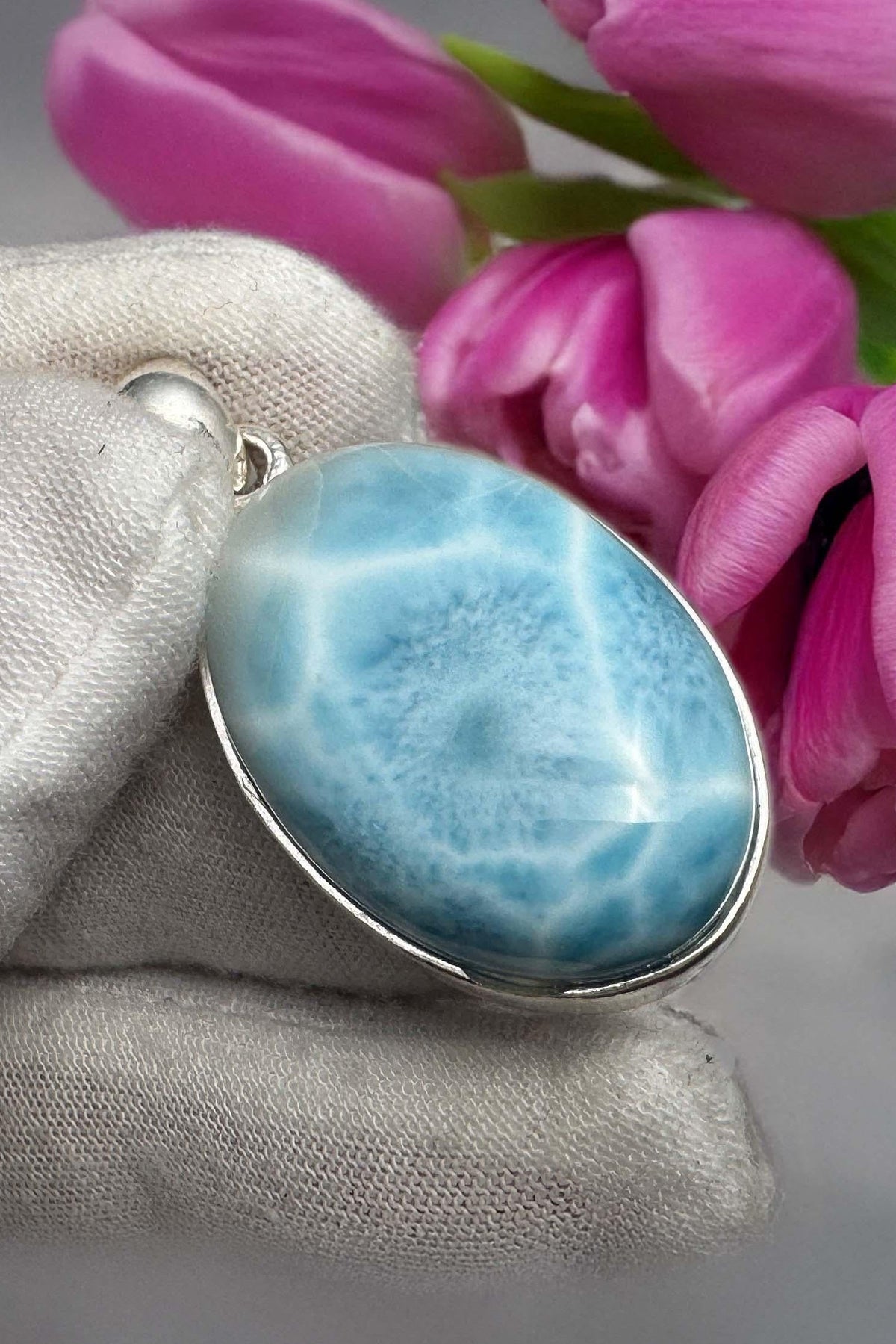Larimar Pendant Necklace: Sterling Silver Gemstone, Ocean-Inspired Boho Jewelry