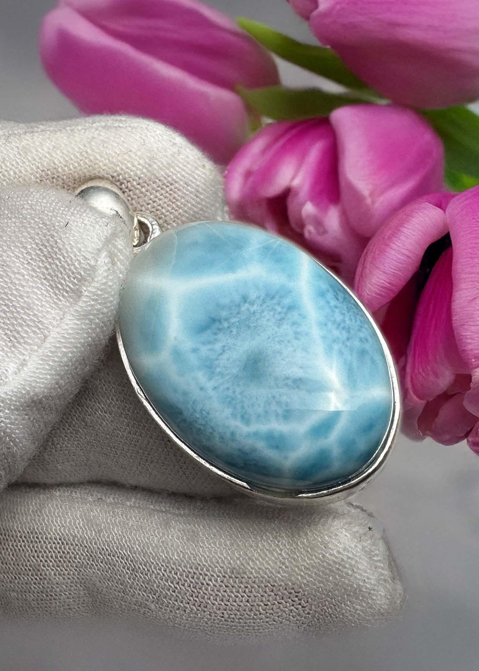 Larimar Pendant Necklace: Sterling Silver Gemstone, Ocean-Inspired Boho Jewelry