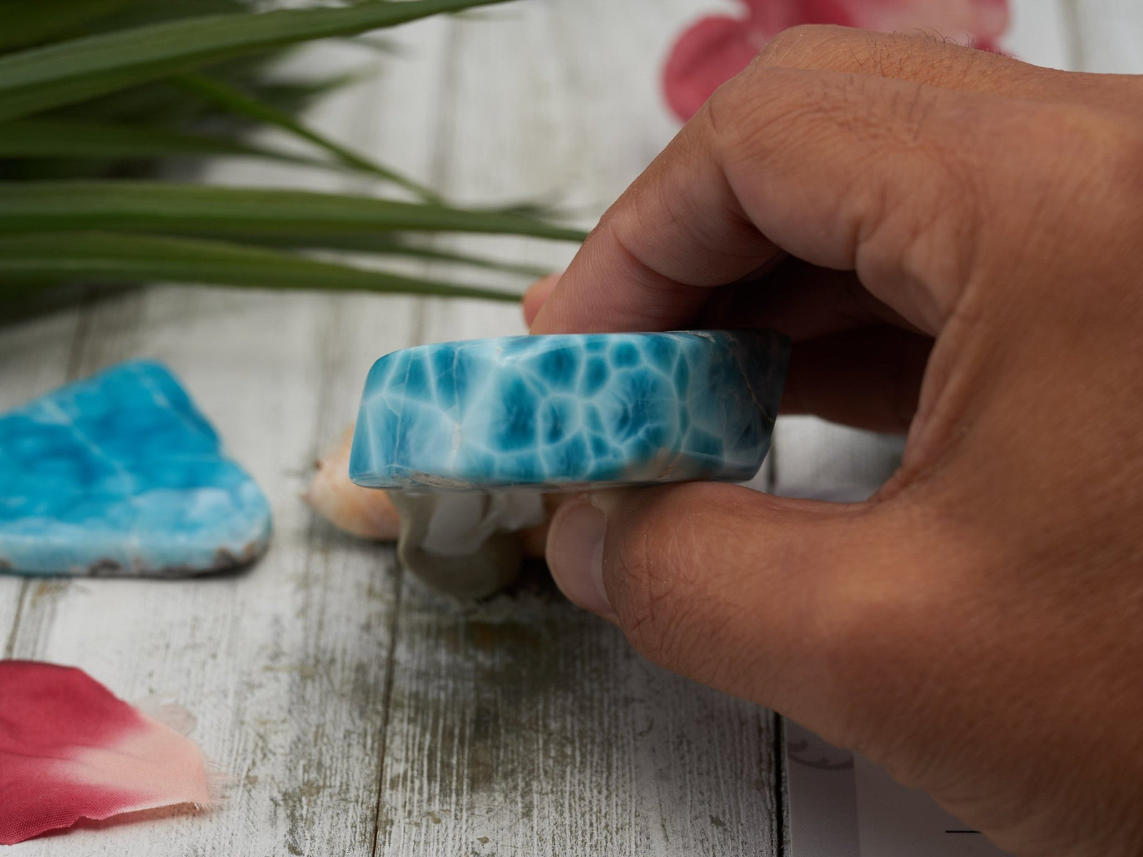 AAA Larimar Cabochon, Unique Kidney Pattern Design - Larimar Creations