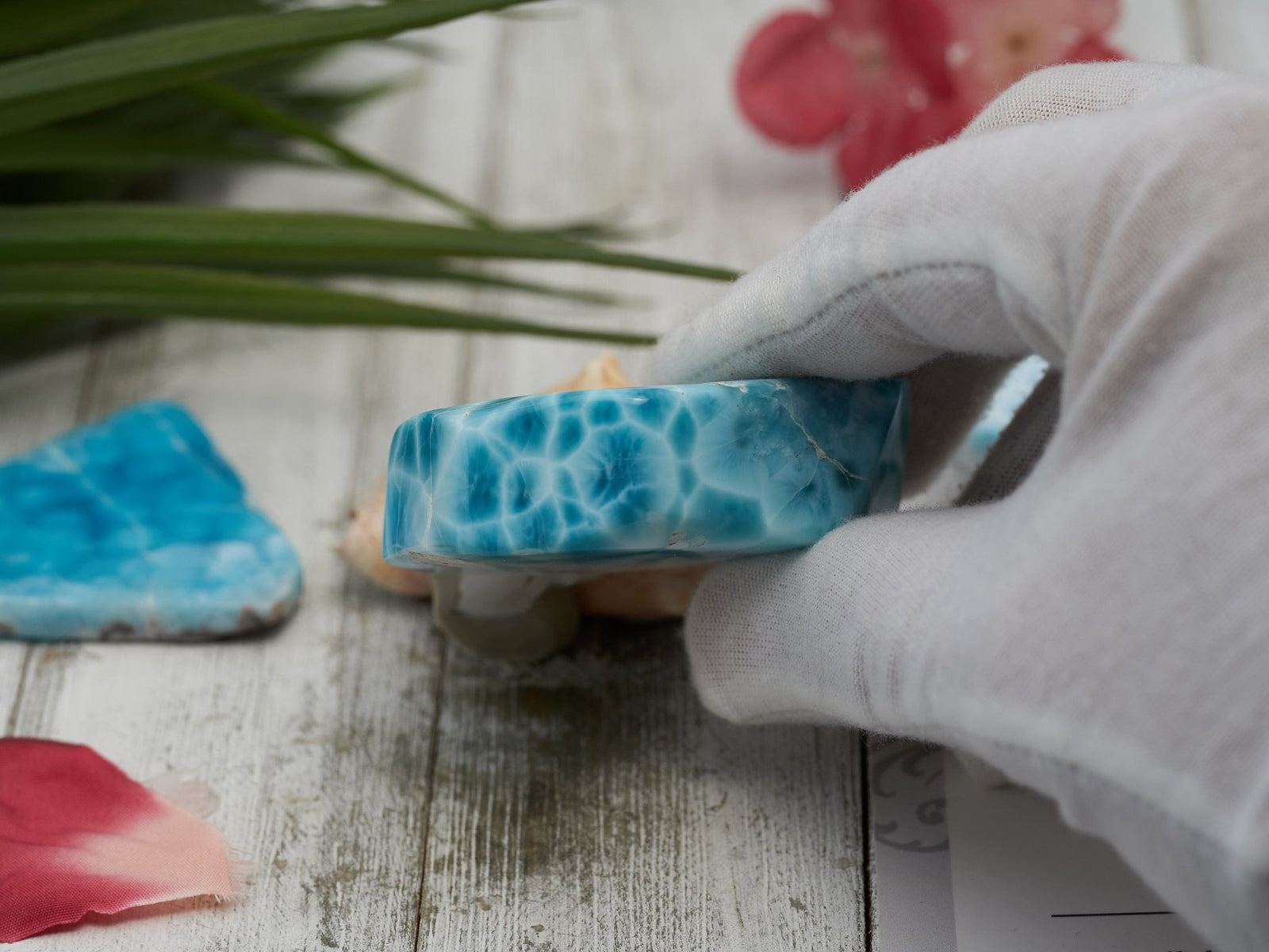 AAA Larimar Cabochon, Unique Kidney Pattern Design - Larimar Creations
