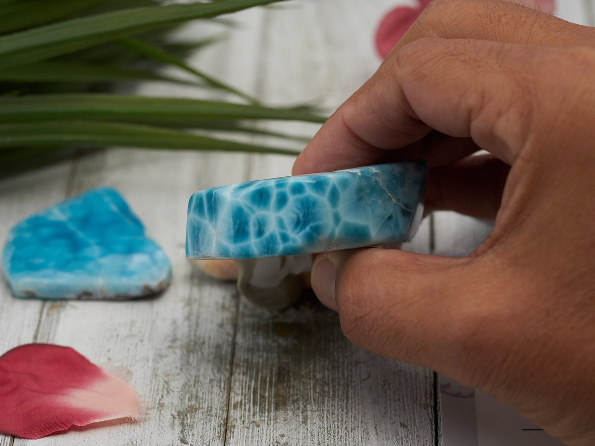 AAA Larimar Cabochon, Unique Kidney Pattern Design - Larimar Creations