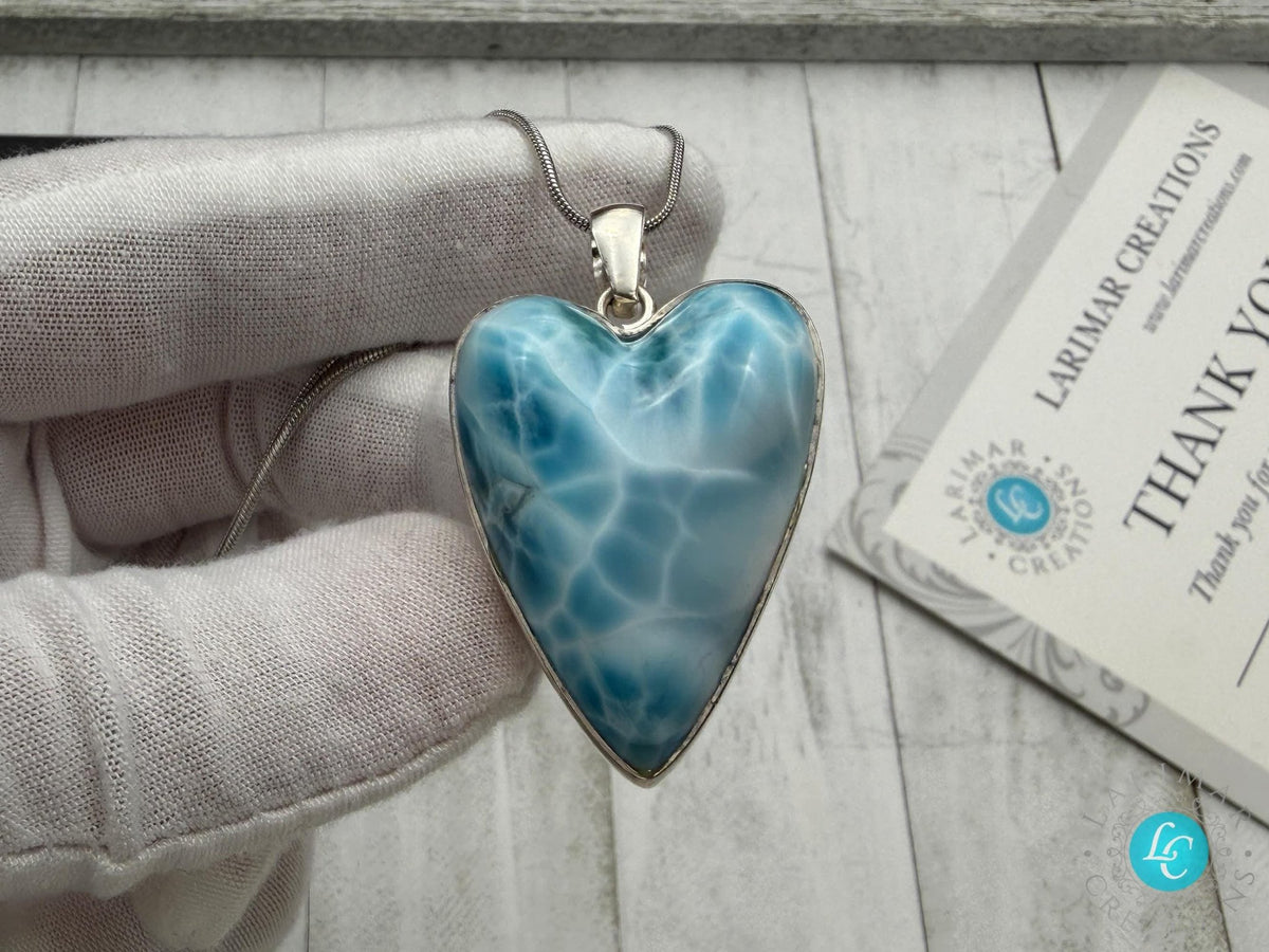 AAA Larimar Heart Pendant – 925 Sterling silver - Larimar Creations
