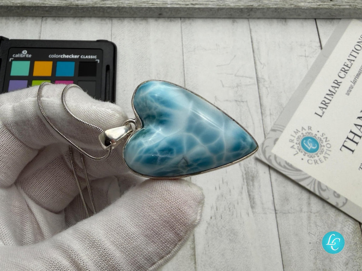 AAA Larimar Heart Pendant – 925 Sterling silver - Larimar Creations