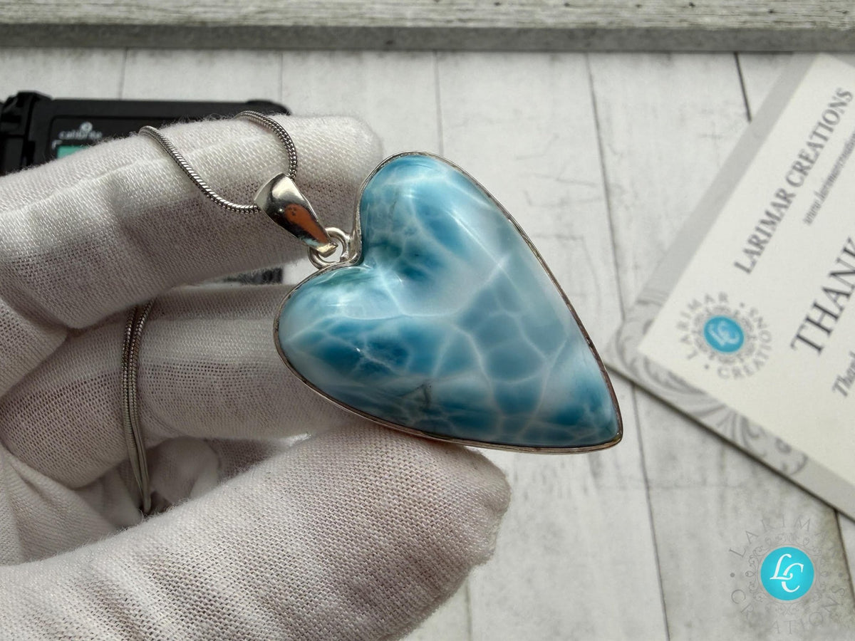 AAA Larimar Heart Pendant – 925 Sterling silver - Larimar Creations