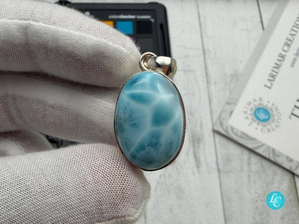 AAA Larimar Oval Necklace 925 Sterling Silver - Larimar Creations