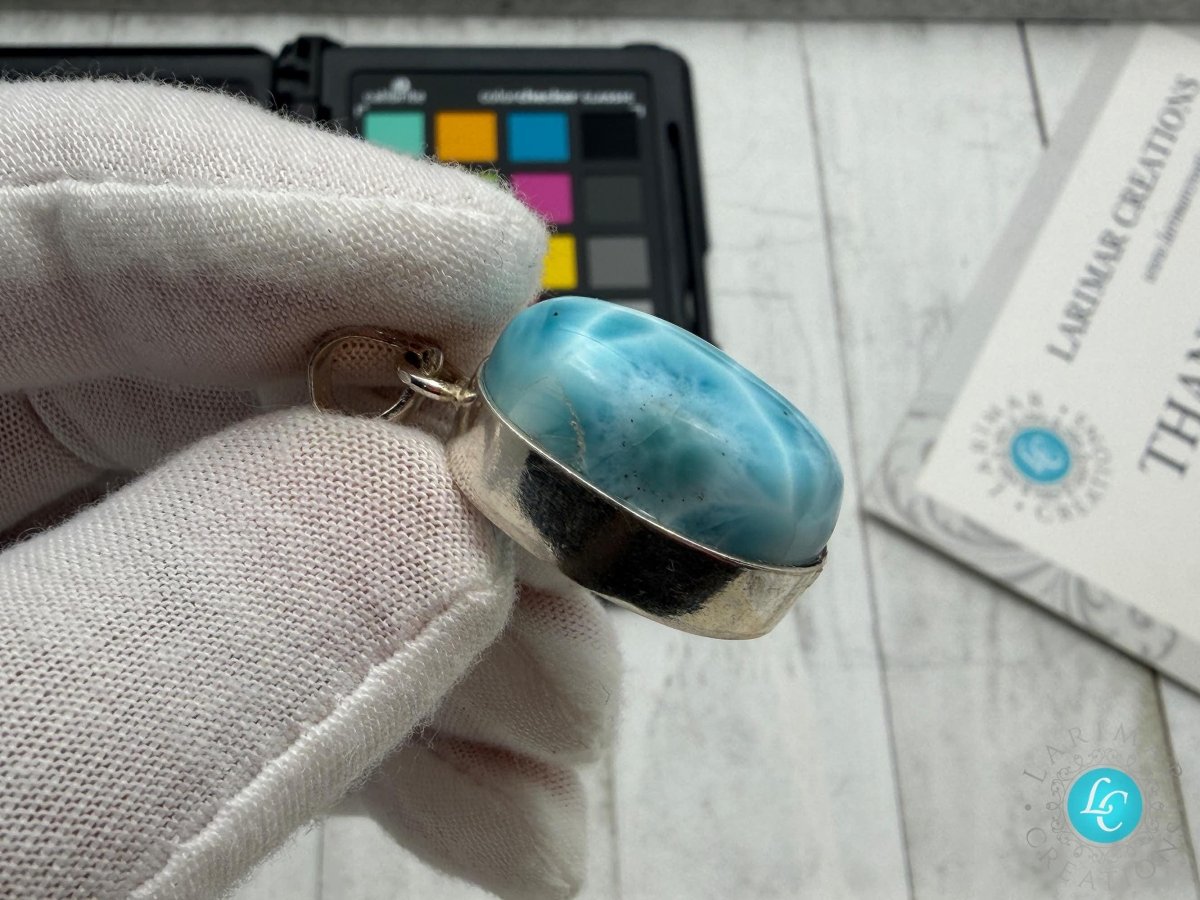 AAA Larimar Oval Necklace 925 Sterling Silver - Larimar Creations