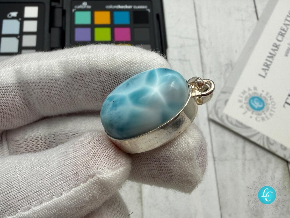AAA Larimar Oval Necklace 925 Sterling Silver - Larimar Creations