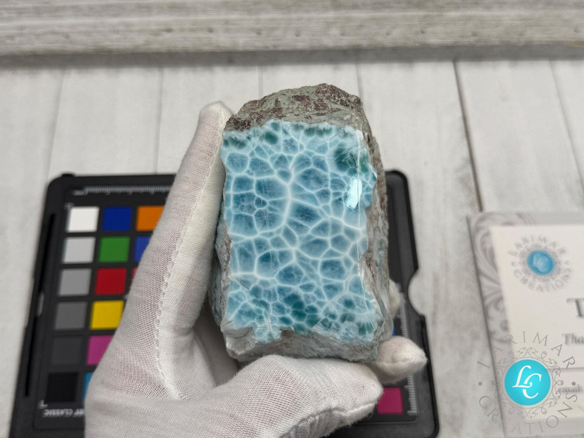 AAA Larimar Slab — Sea Blue Turtleback Pattern, Polished - Larimar Creations