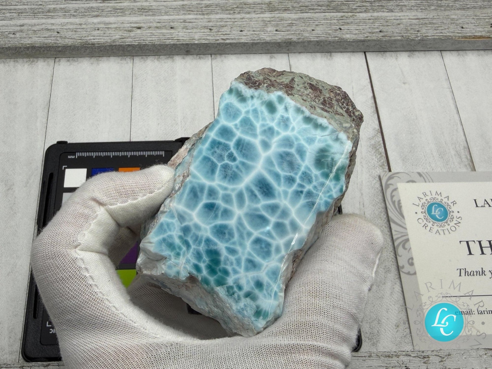 AAA Larimar Slab — Sea Blue Turtleback Pattern, Polished - Larimar Creations