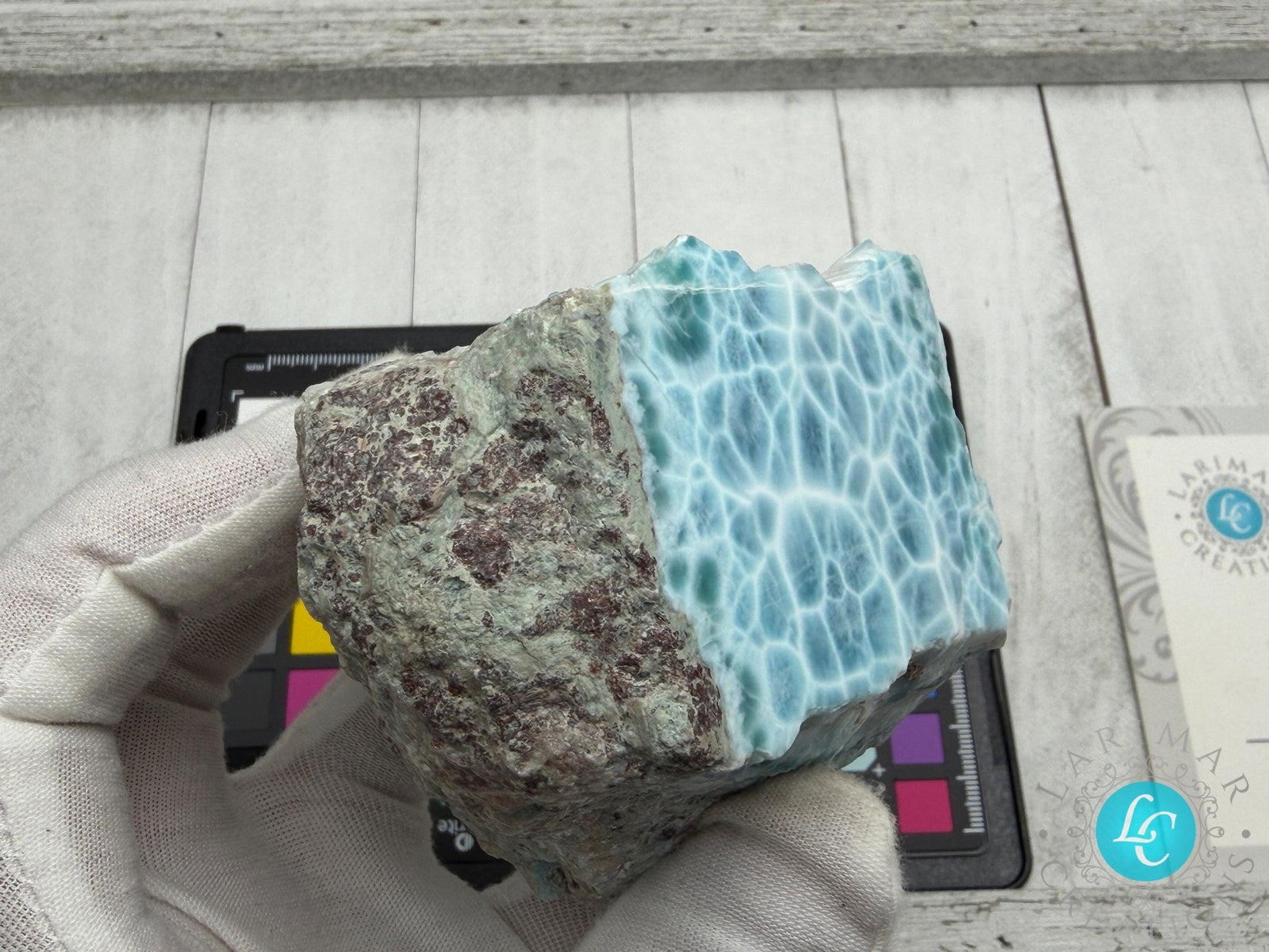 AAA Larimar Slab — Sea Blue Turtleback Pattern, Polished - Larimar Creations