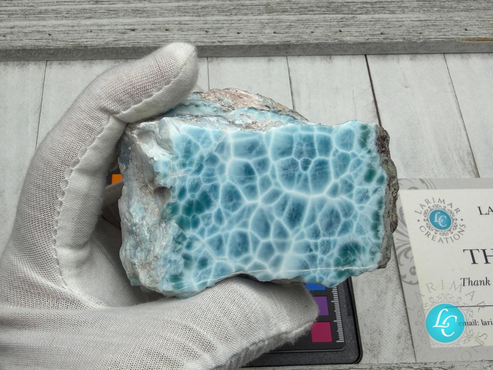 AAA Larimar Slab — Sea Blue Turtleback Pattern, Polished - Larimar Creations