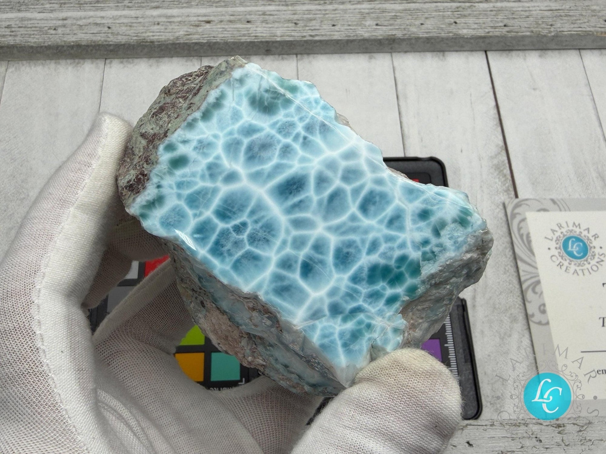 AAA Larimar Slab — Sea Blue Turtleback Pattern, Polished - Larimar Creations