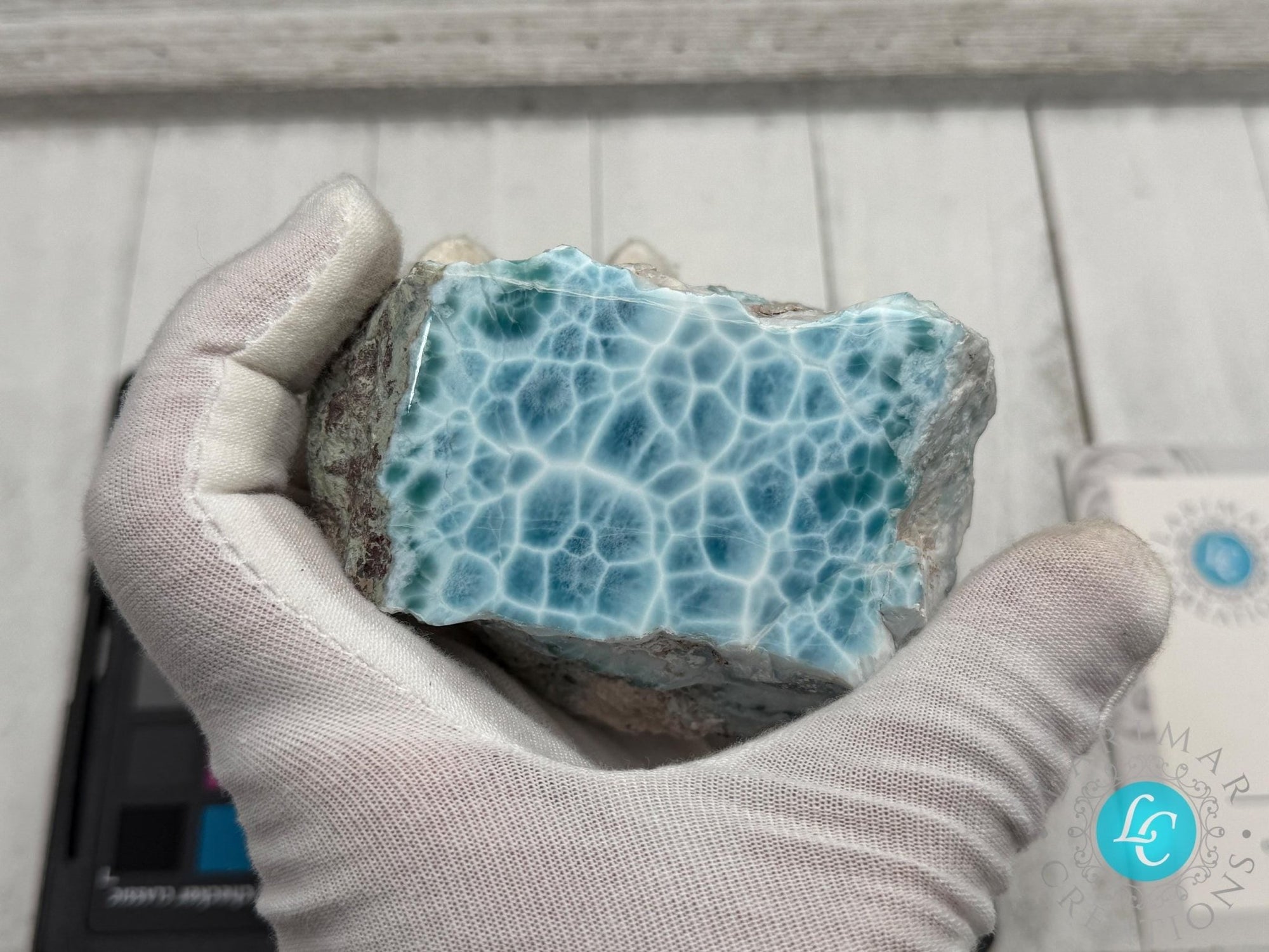 AAA Larimar Slab — Sea Blue Turtleback Pattern, Polished - Larimar Creations