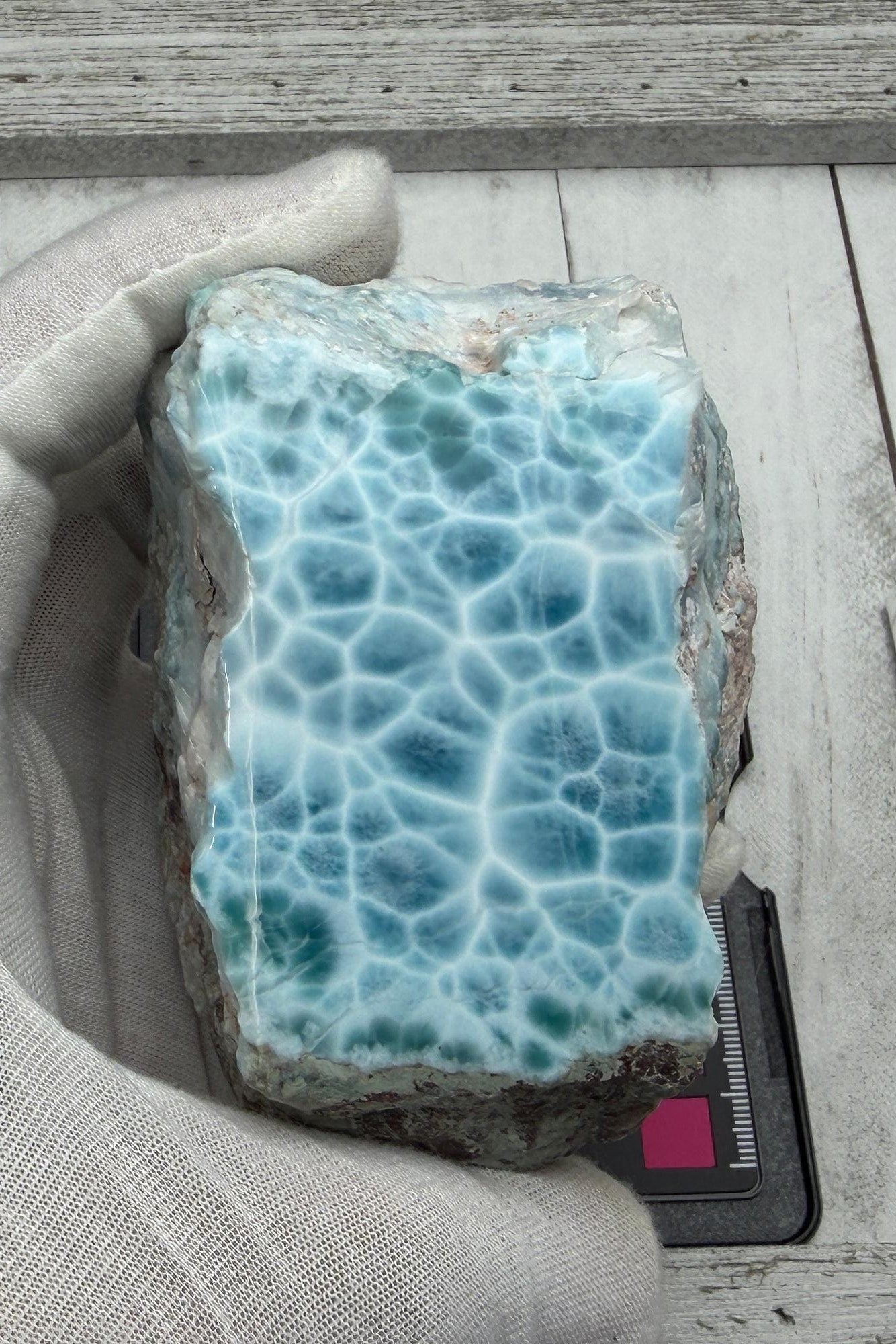AAA Larimar Slab — Sea Blue Turtleback Pattern, Polished - Larimar Creations